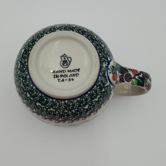 Polish Pottery Burgundy Berry Bubble Mug Purple Red Berries Green Accents - Picture 8 of 9